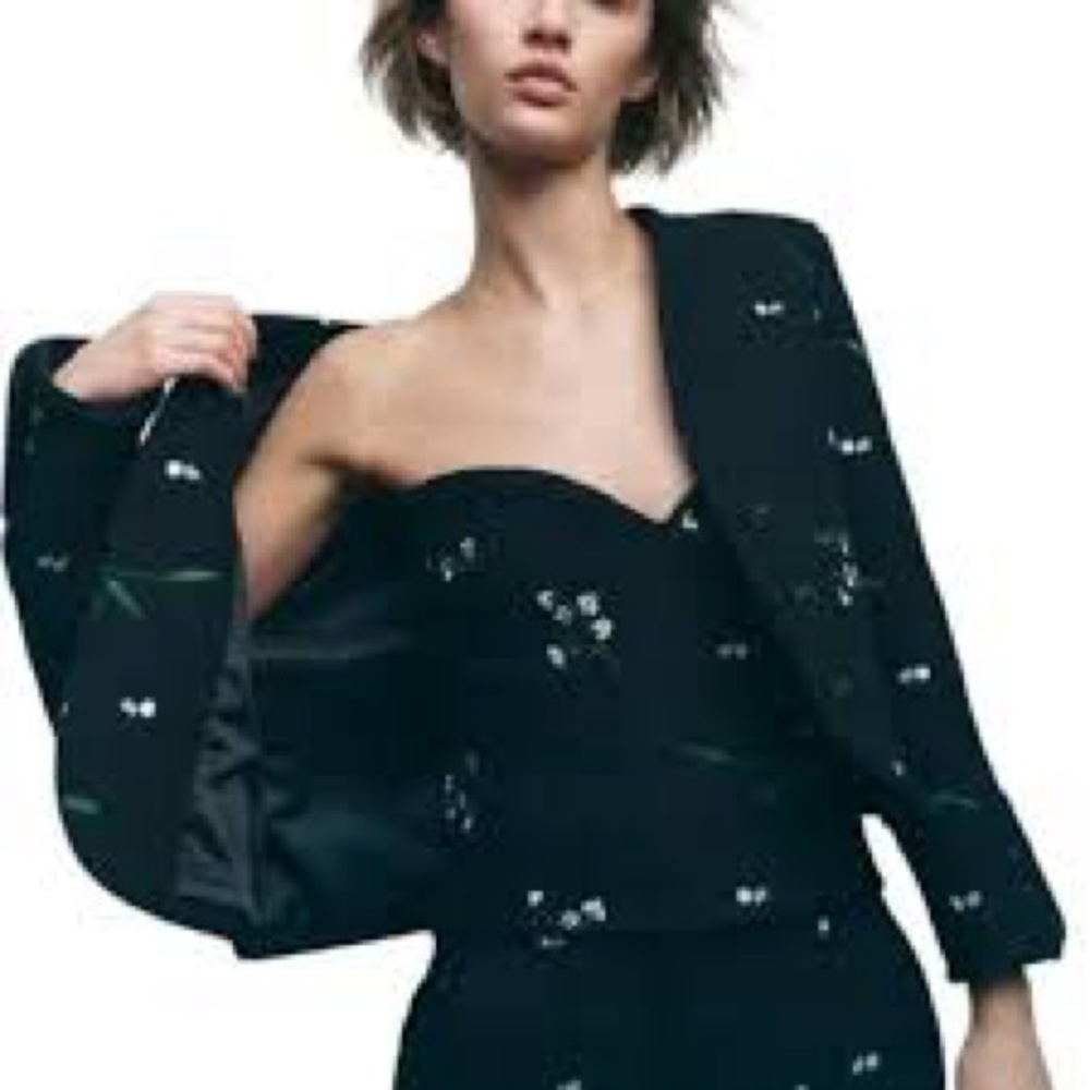 Zara Blazer cardigan Black Floral Cotton Size M